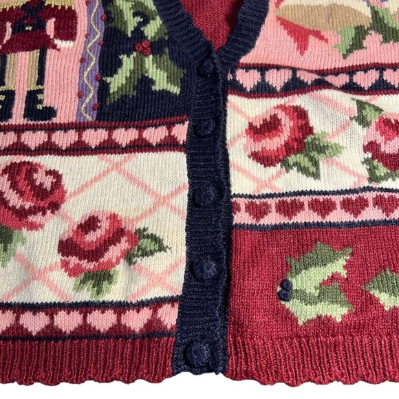 Embroidered by Hand Vintage Christmas Cardigan Grandma Pink Oversized Large - Picture 7 of 13